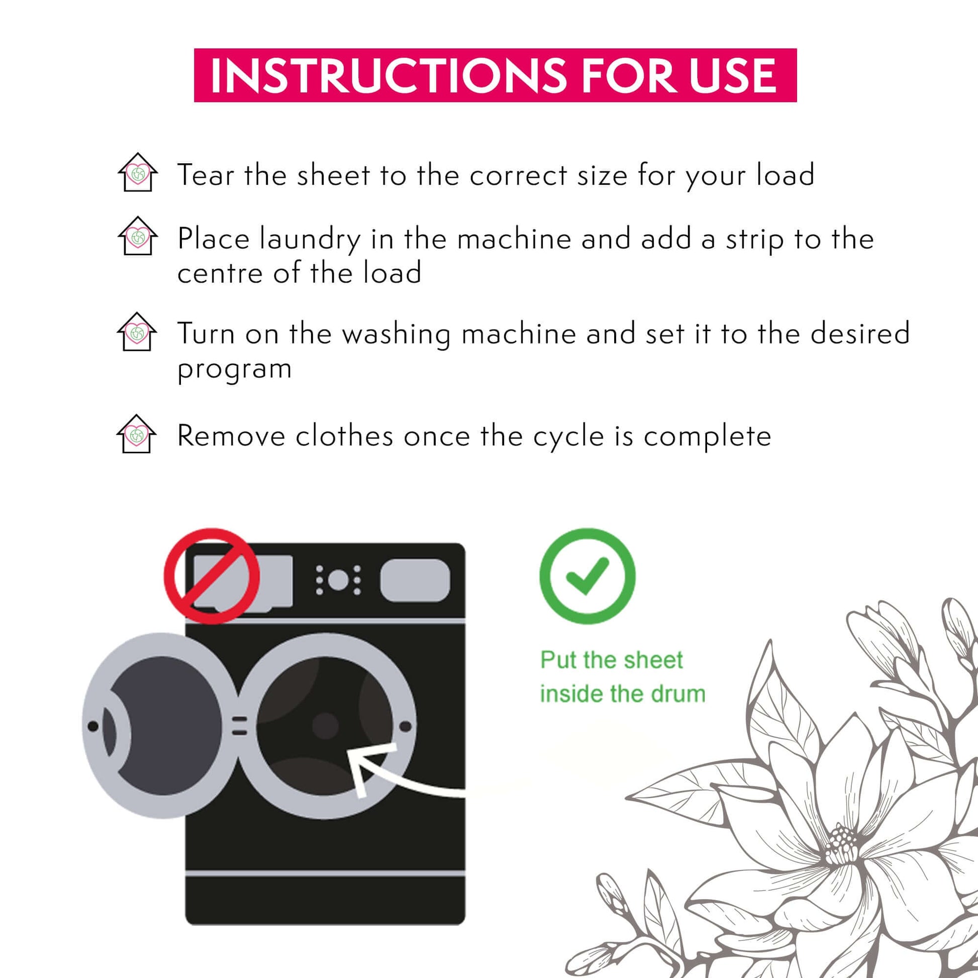 Eco-Ergent Laundry Sheets (Fragrance Free) Instructions for Use